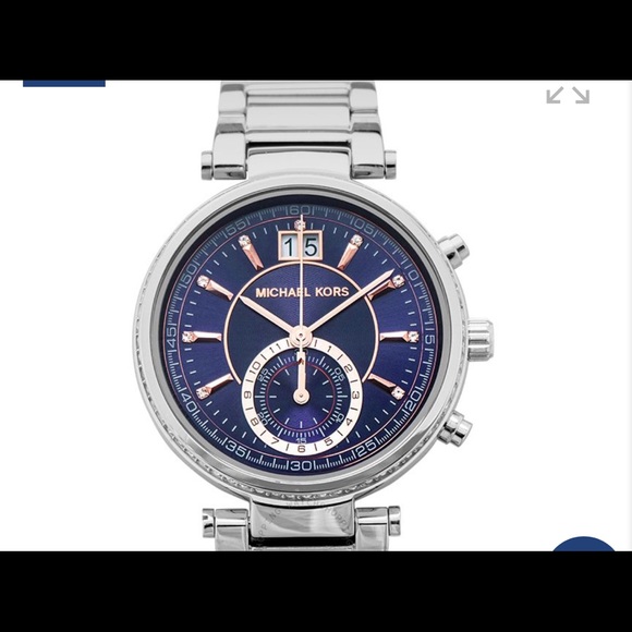Michael Kors Sawyer Blue Dial Stainless Steel Chronograph Womens Watch - Picture 1 of 7